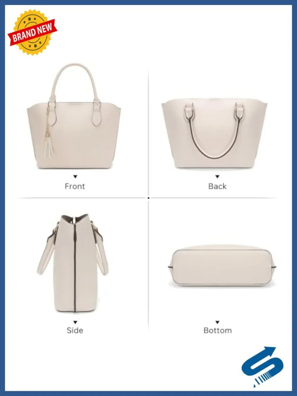 PU Leather Medium Satchel Tote Bag with Detachable Crossbody Strap